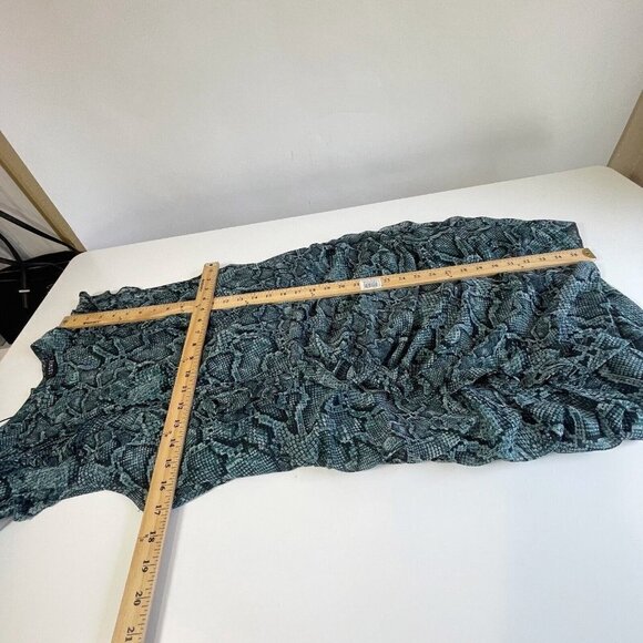 1. State Sleeveless Snake Print Ruched Ruffle Mini Dress Blue 12 Keyhole Back - Picture 11 of 11